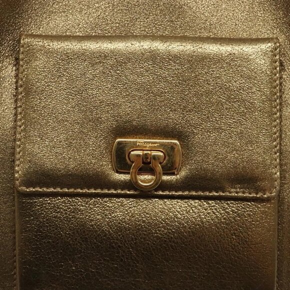 Salvatore Ferragamo Gancini Tote Bag Leather Gold Auth - Picture 8 of 16